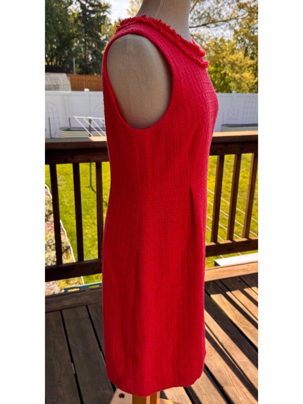 Kate Spade Womens Sleeveless Textured Coral Terri Tweed Dress 12 Cotton Fringe - Picture 14 of 15